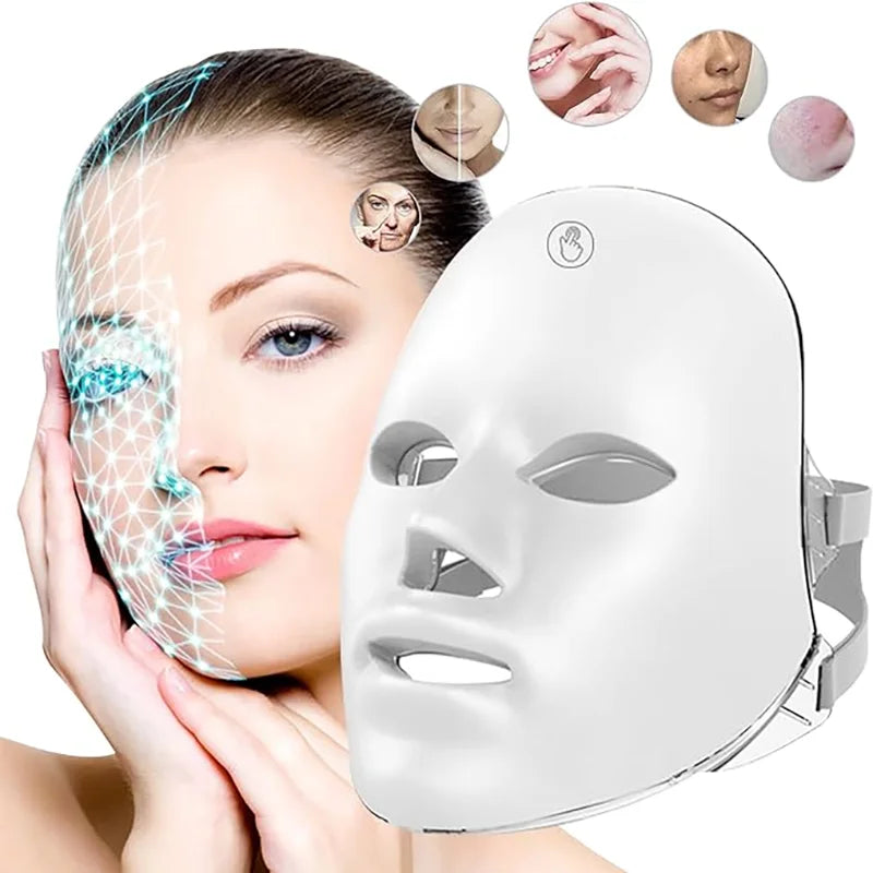Facial LED Mask - 7 Color Photon Light Therapy for Anti-Aging, Acne & Skin Rejuvenation (Ultra-Lightweight 290g)