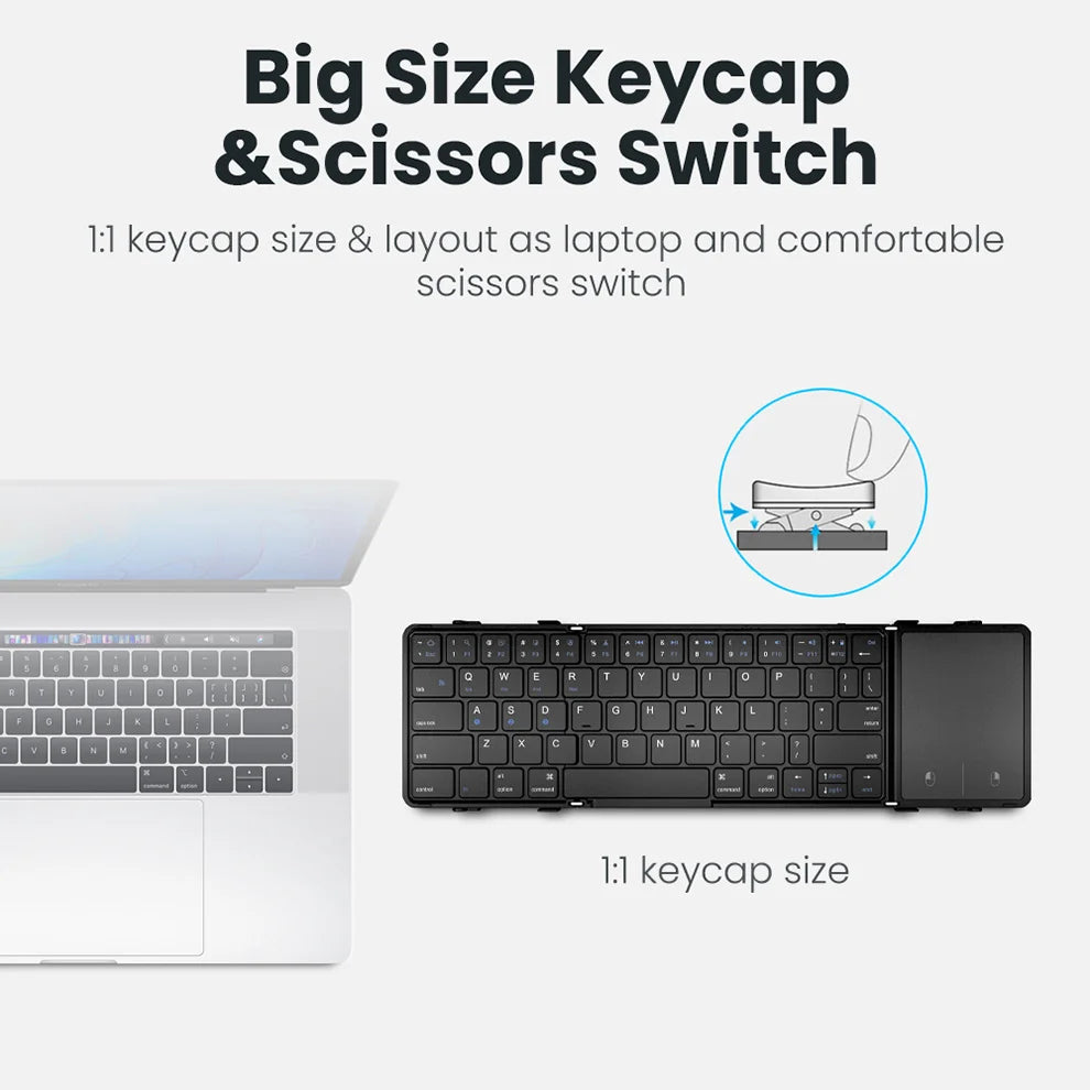 Folding Bluetooth Keyboard with Touchpad PU Leather Wireless Keyboard for iOS Android Windows 3 Devices