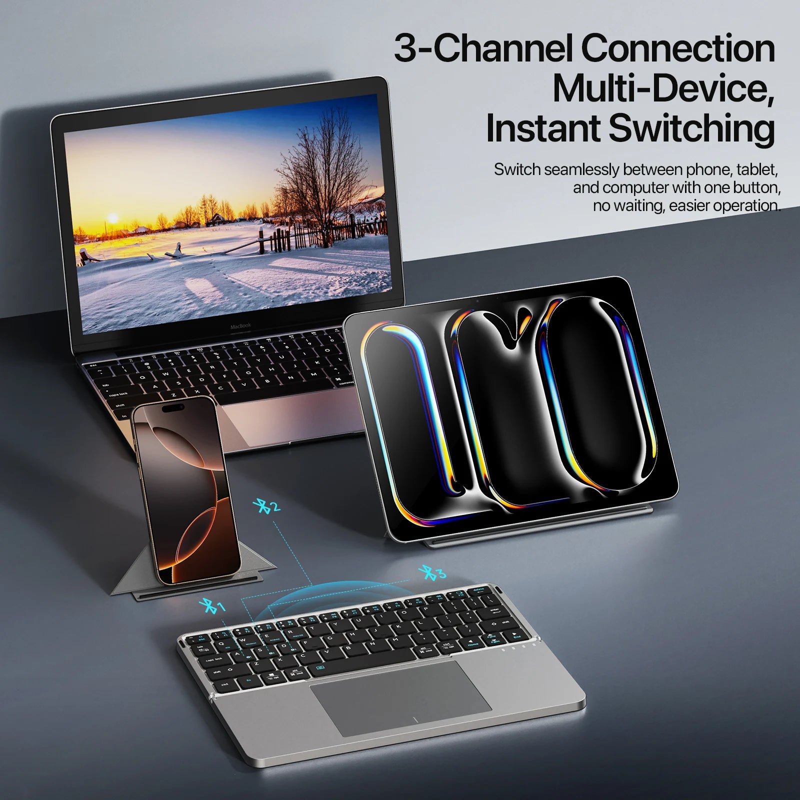 Bluetooth Keyboard Foldable with Touchpad Phone Holder Wireless Keyboard for Tablet Laptop PC