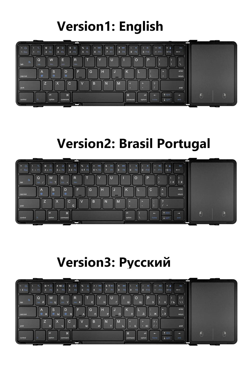 Folding Bluetooth Keyboard with Touchpad PU Leather Wireless Keyboard for iOS Android Windows 3 Devices
