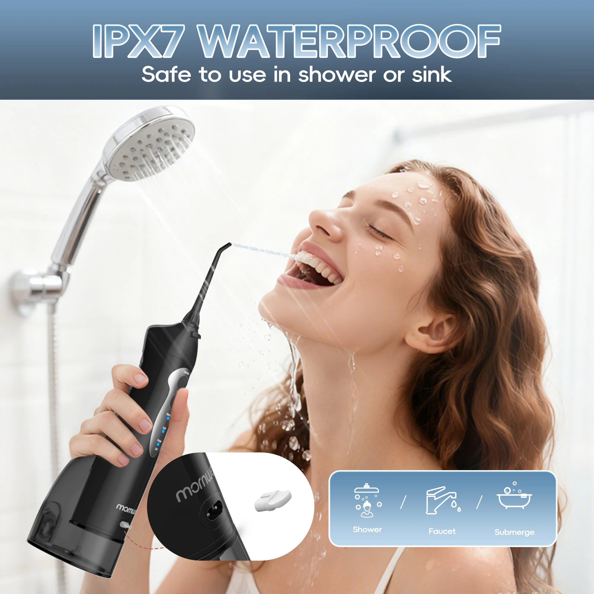 Mornwell D52 Portable Water Flosser USB Rechargeable 300ml 6 Jet Tips 3 Modes Teeth Cleaning for Travel Water Jet Toothpick