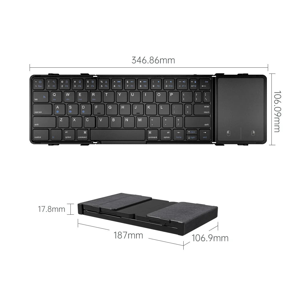 Folding Bluetooth Keyboard with Touchpad PU Leather Wireless Keyboard for iOS Android Windows 3 Devices