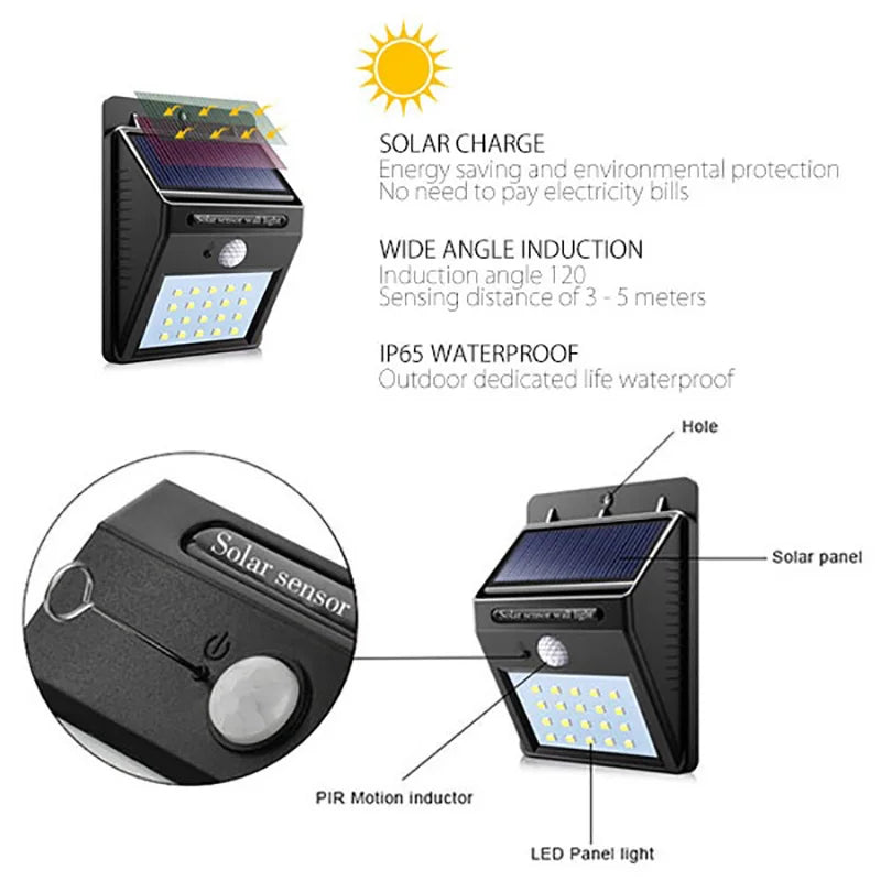 6/30 LED Solar Light PIR Motion Sensor Wall Light Outdoor Solar Lamp Waterproof Solar Powered Sunlight Street Lamp Garden Decor - SUN SHINE STORE