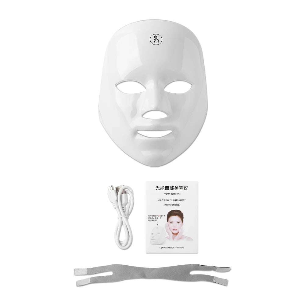 Facial LED Mask - 7 Color Photon Light Therapy for Anti-Aging, Acne & Skin Rejuvenation (Ultra-Lightweight 290g)