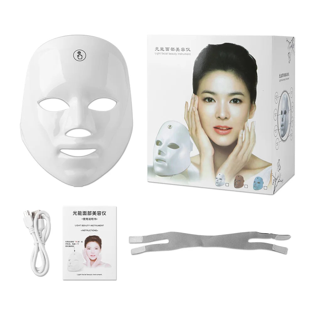 Facial LED Mask - 7 Color Photon Light Therapy for Anti-Aging, Acne & Skin Rejuvenation (Ultra-Lightweight 290g)