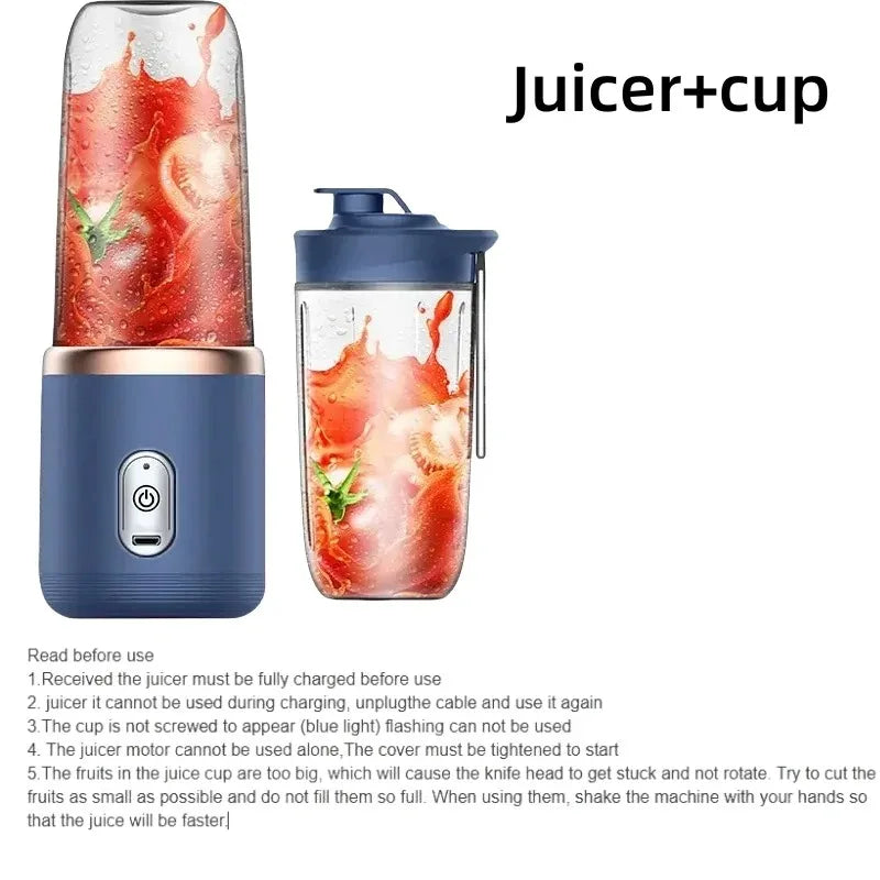 6 Color 400ml Portable USB Blender Electric Travel Juicer Cup For Smoothie Milkshake Kitchen Mini Mixer Tool - SUN SHINE STORE