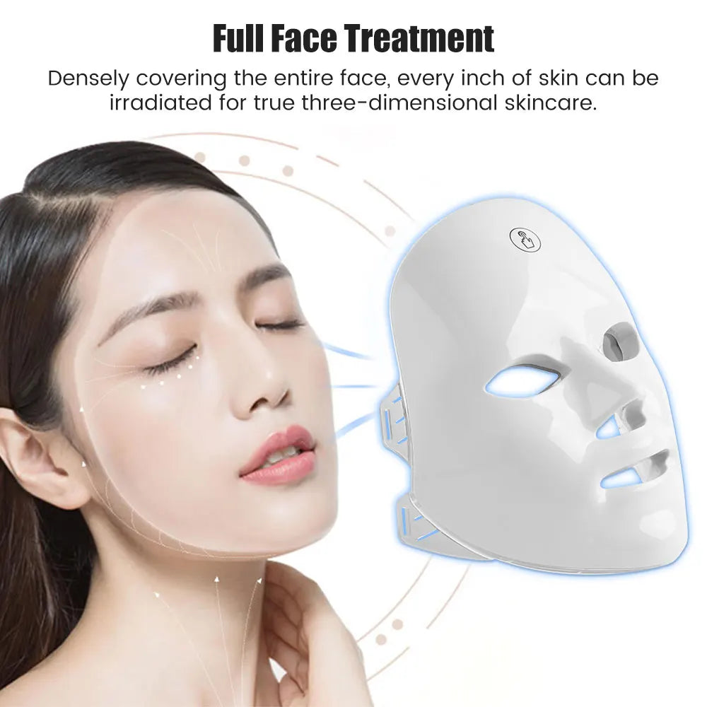Facial LED Mask - 7 Color Photon Light Therapy for Anti-Aging, Acne & Skin Rejuvenation (Ultra-Lightweight 290g)