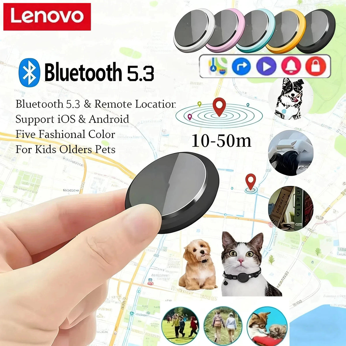 Lenovo GPS Tracker Bluetooth 5.3 Anti-Lost GPS Mini Device Pet Kids Bag Wallet Tracking For IOS Android Smart Finder Locator - SUN SHINE STORE