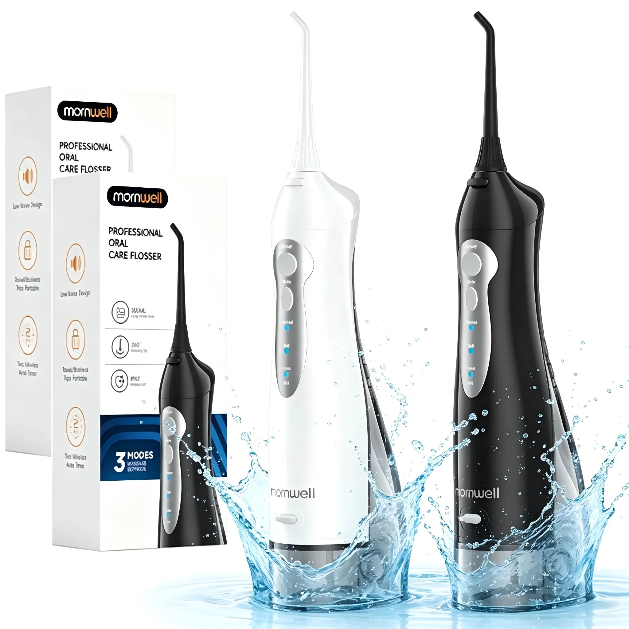 Mornwell D52 Portable Water Flosser USB Rechargeable 300ml 6 Jet Tips 3 Modes Teeth Cleaning for Travel Water Jet Toothpick