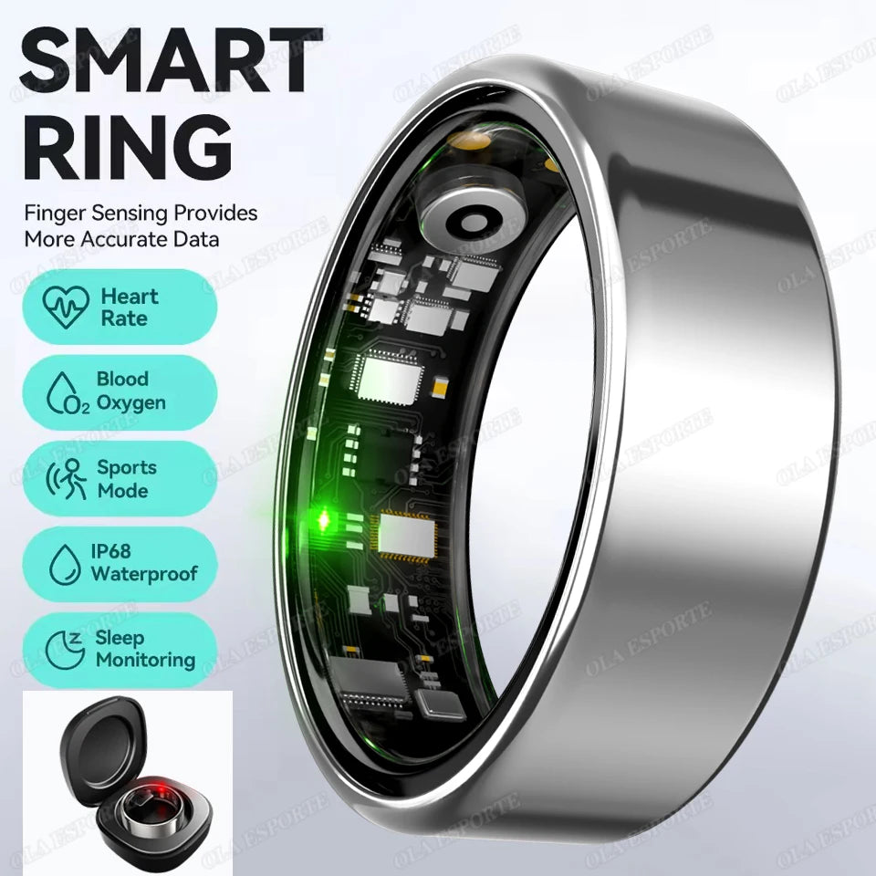Smart Ring Health Tracker with Portable Charging Case – 24/7 Heart Rate, SpO2 & Sleep Monitor (5ATM / IP68 Waterproof) - SUN SHINE STORE