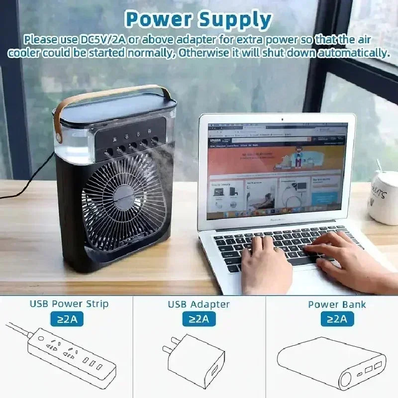 3 In 1 New Fan AIr Conditioner Household Small Air Cooler LED Night Light Portable Humidifier Air Adjustment Fan Office Home Fan - SUN SHINE STORE