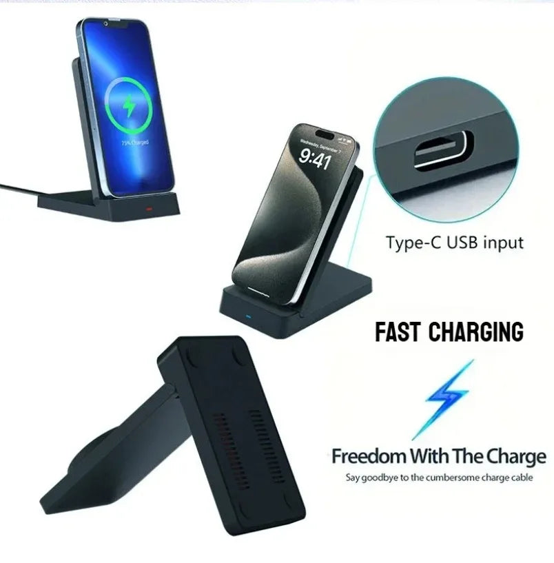 MagSafe Charger  Magnetic 30W Wireless Charger – Foldable Desktop Fast Charging Station with Phone Holder for MagSafe iPhone 16 / 15 / 14 / 13 / 12 Pro