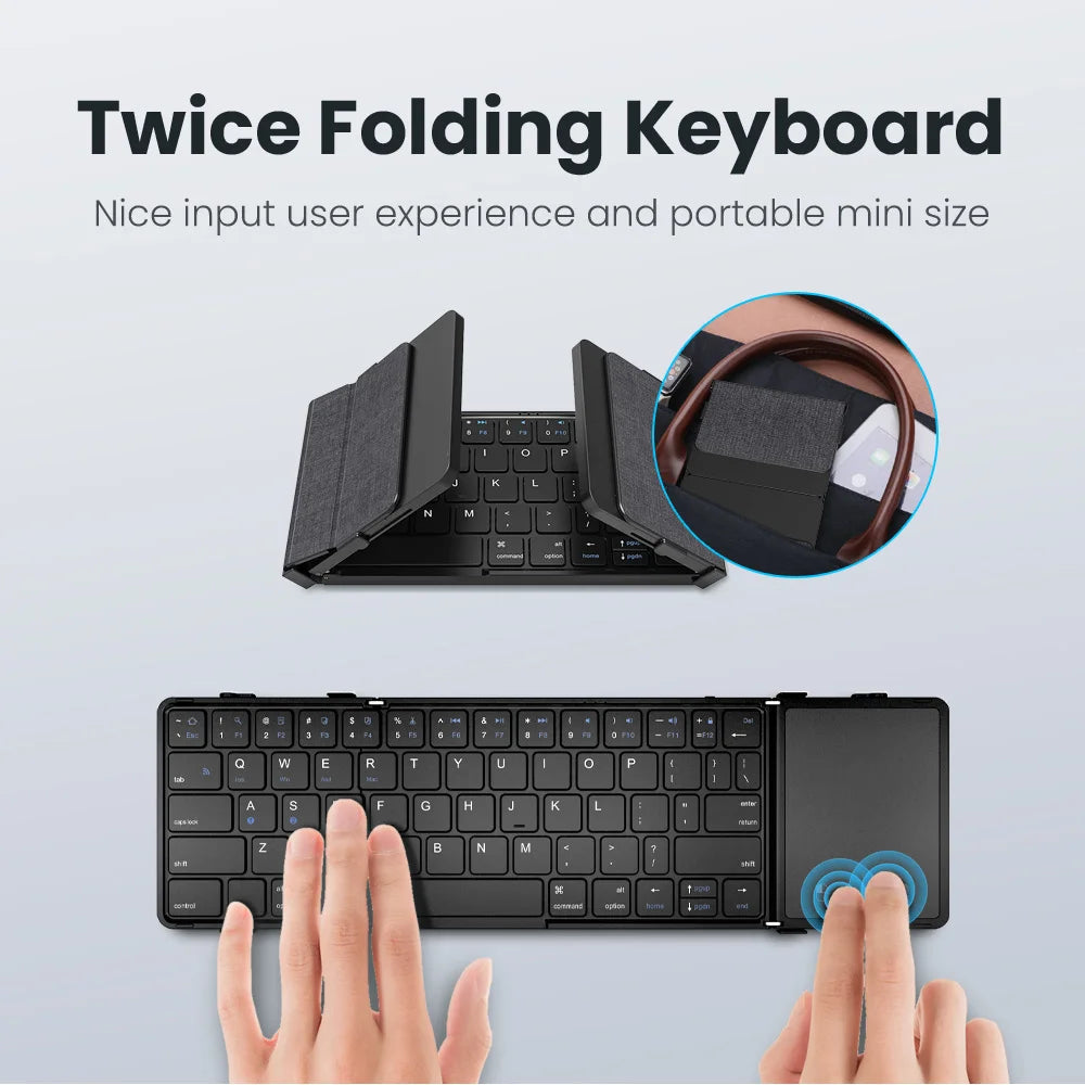 Folding Bluetooth Keyboard with Touchpad PU Leather Wireless Keyboard for iOS Android Windows 3 Devices