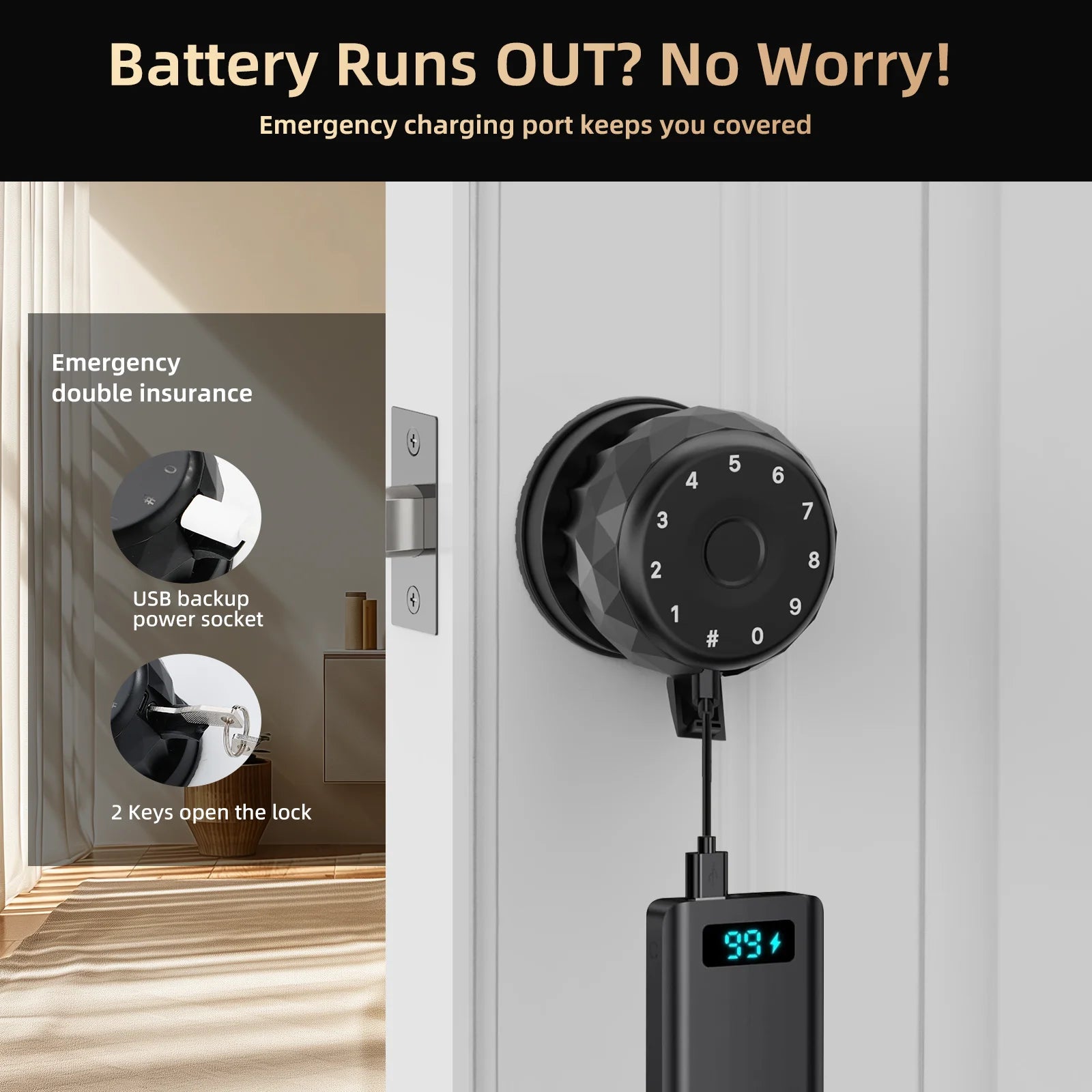 Smart Lock Fingerprint Door Lock - Viladepot 5-in-1 Keyless Entry Handle with Tuya App & Touchscreen Keypad