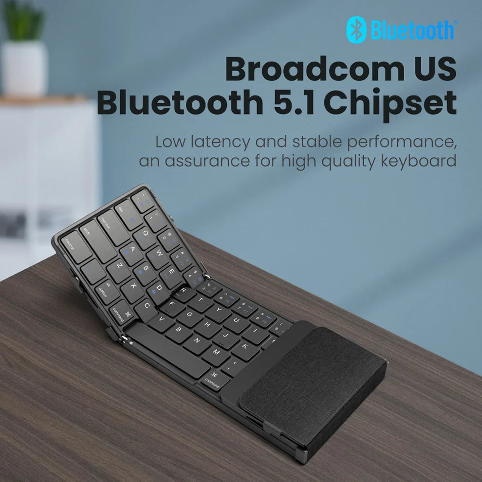 Folding Bluetooth Keyboard with Touchpad PU Leather Wireless Keyboard for iOS Android Windows 3 Devices