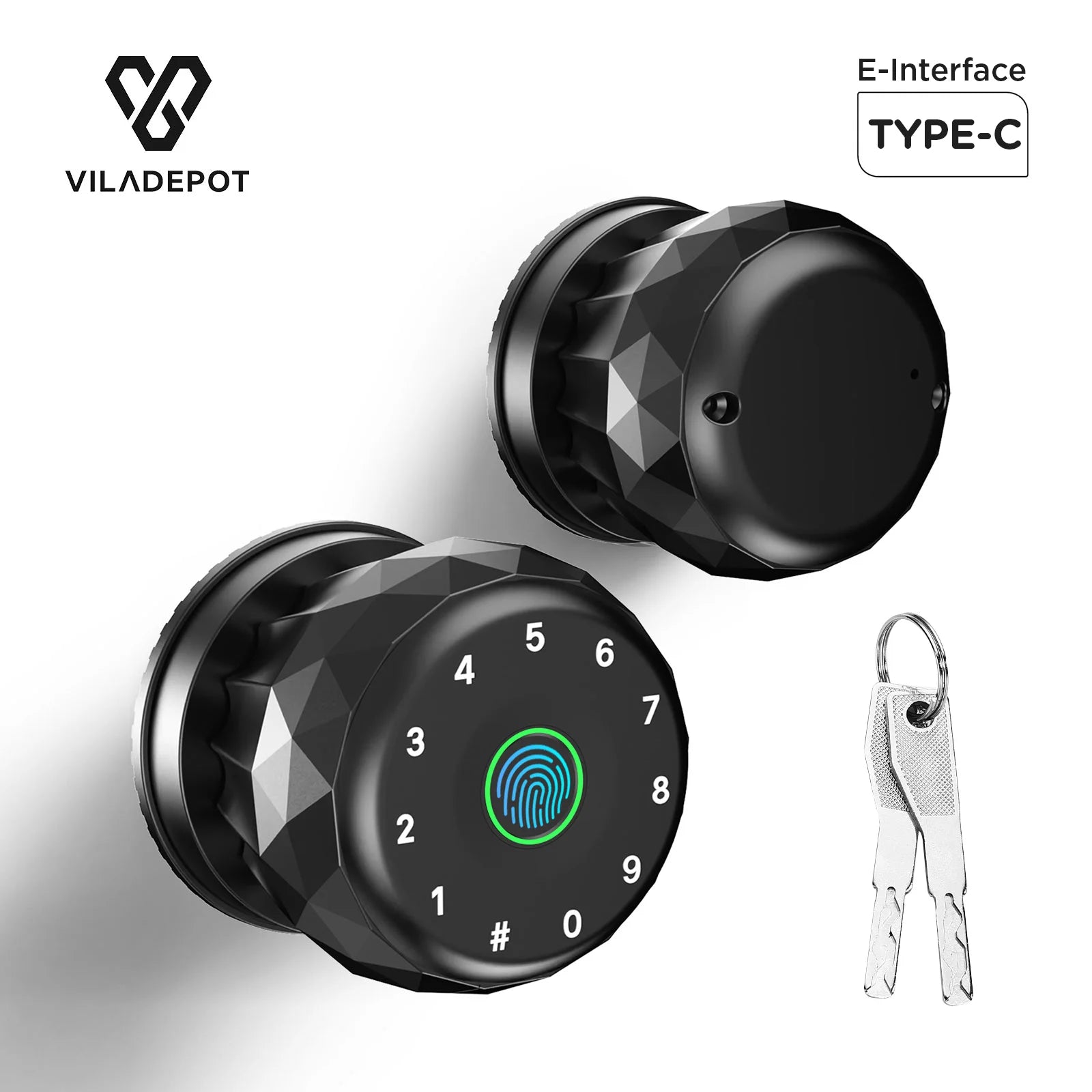 Smart Lock Fingerprint Door Lock - Viladepot 5-in-1 Keyless Entry Handle with Tuya App & Touchscreen Keypad