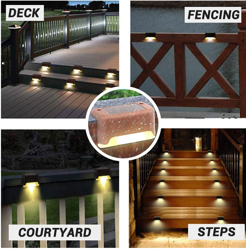 Solar Step Lights - Waterproof Outdoor LED Deck, Stair, Fence & Patio Security Warm Accent Lamps - SUN SHINE STORE
