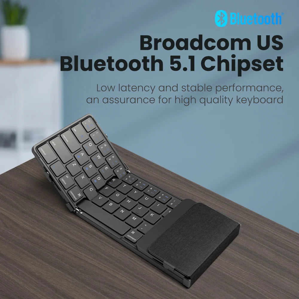 Folding Bluetooth Keyboard with Touchpad PU Leather Wireless Keyboard for iOS Android Windows 3 Devices