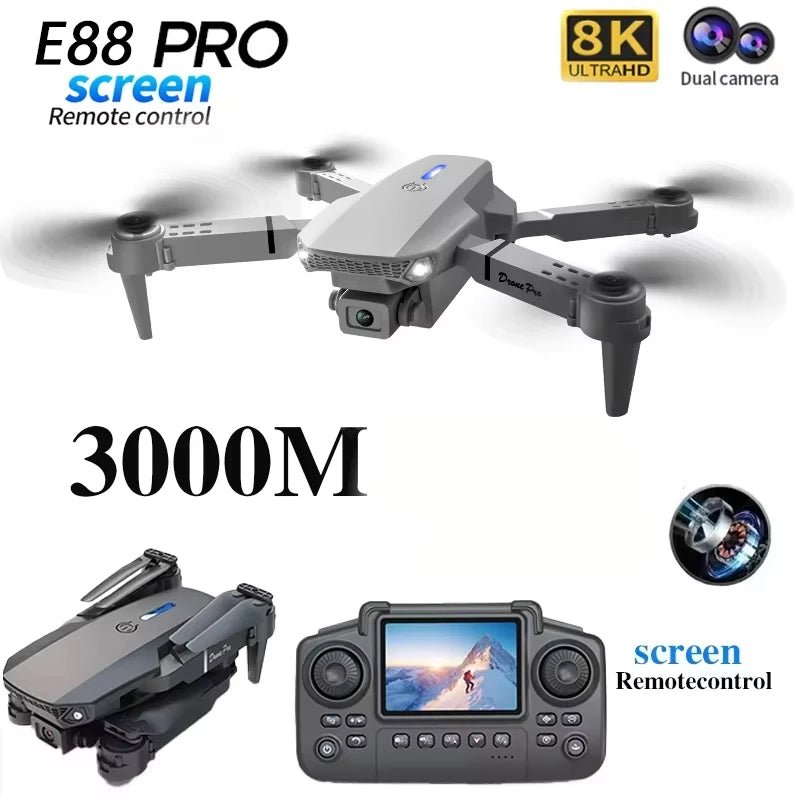 E88 Pro 8K GPS Drone with Dual HD Camera & Remote Display Controller
