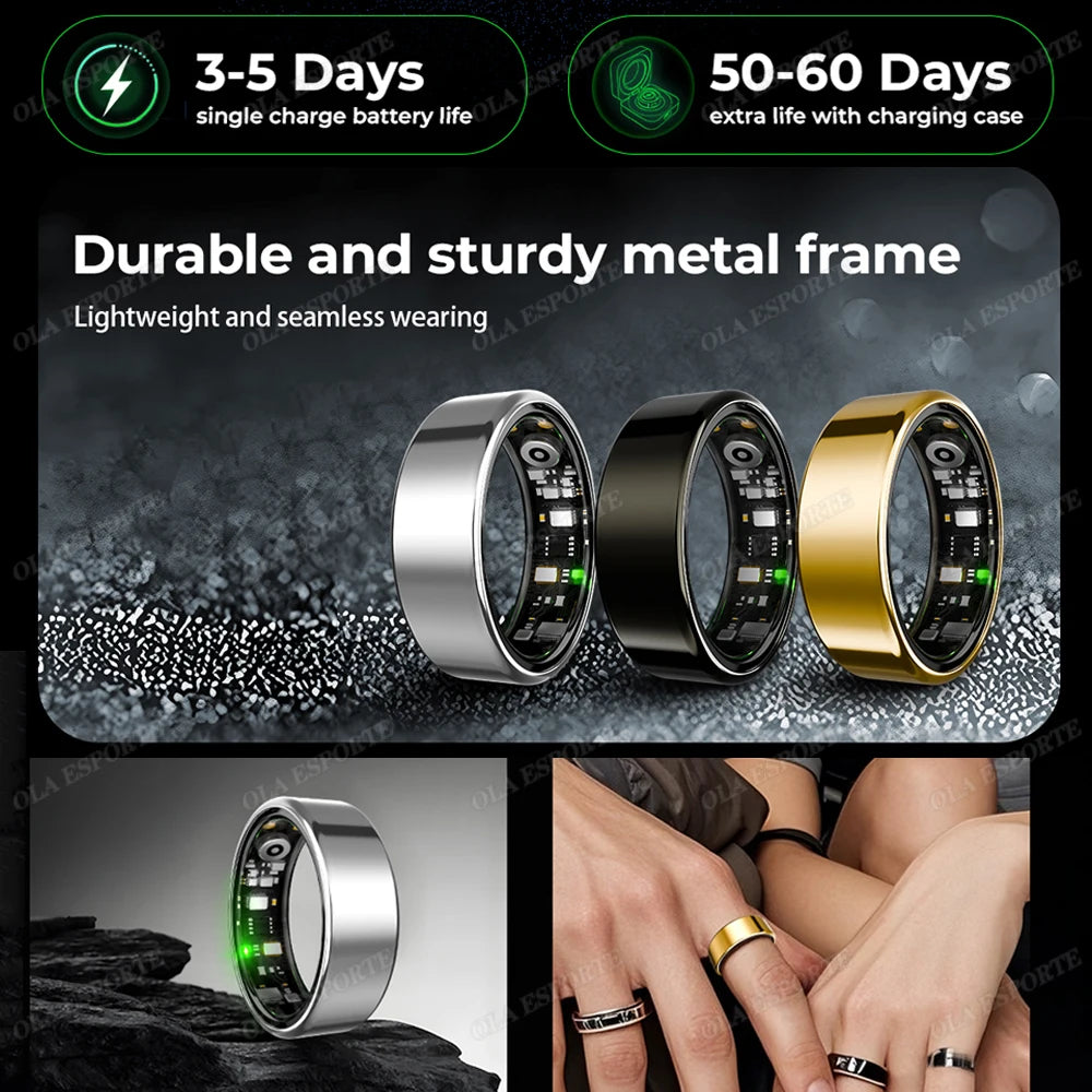 Smart Ring Health Tracker with Portable Charging Case – 24/7 Heart Rate, SpO2 & Sleep Monitor (5ATM / IP68 Waterproof) - SUN SHINE STORE