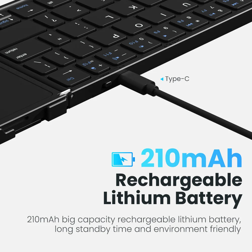 Folding Bluetooth Keyboard with Touchpad PU Leather Wireless Keyboard for iOS Android Windows 3 Devices