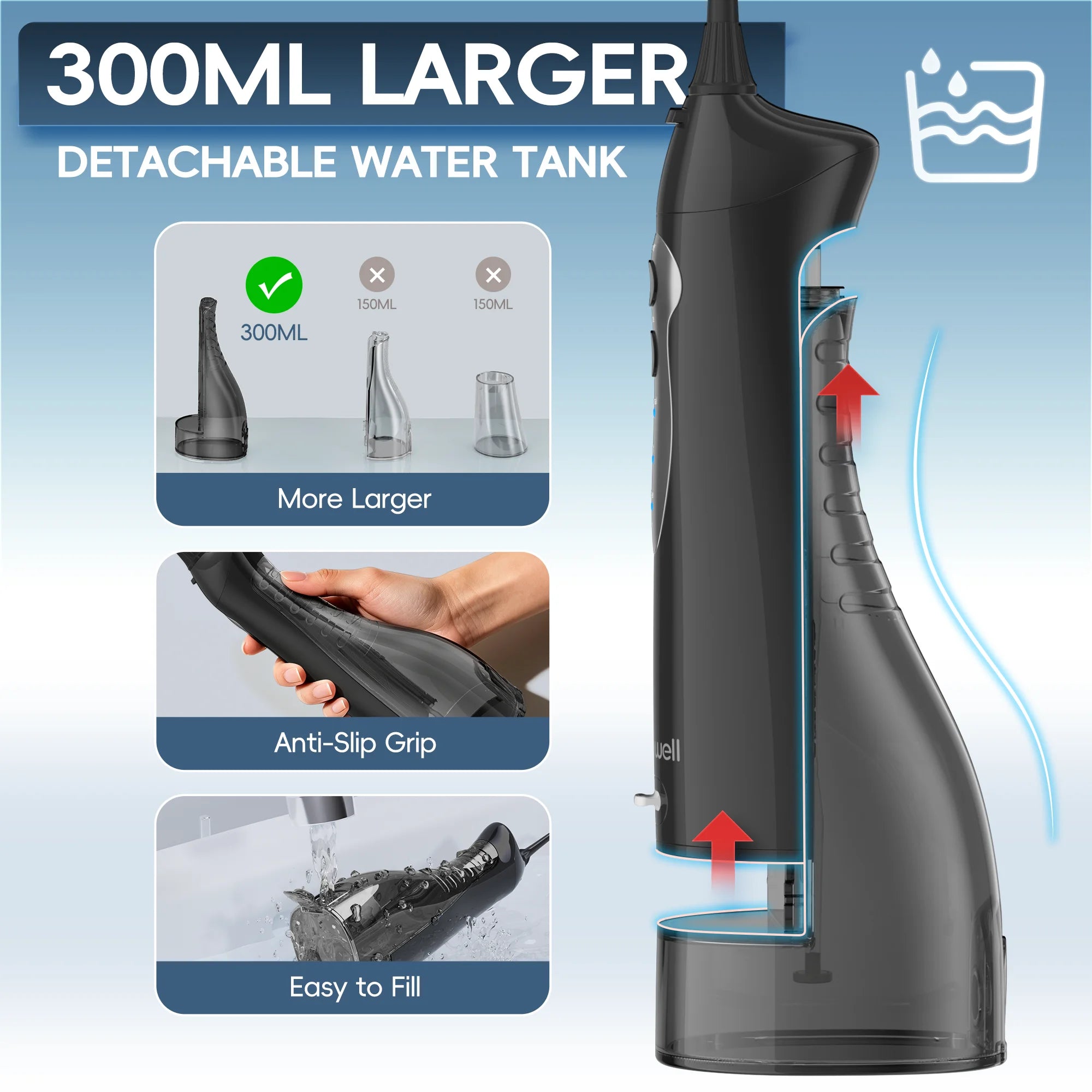 Mornwell D52 Portable Water Flosser USB Rechargeable 300ml 6 Jet Tips 3 Modes Teeth Cleaning for Travel Water Jet Toothpick