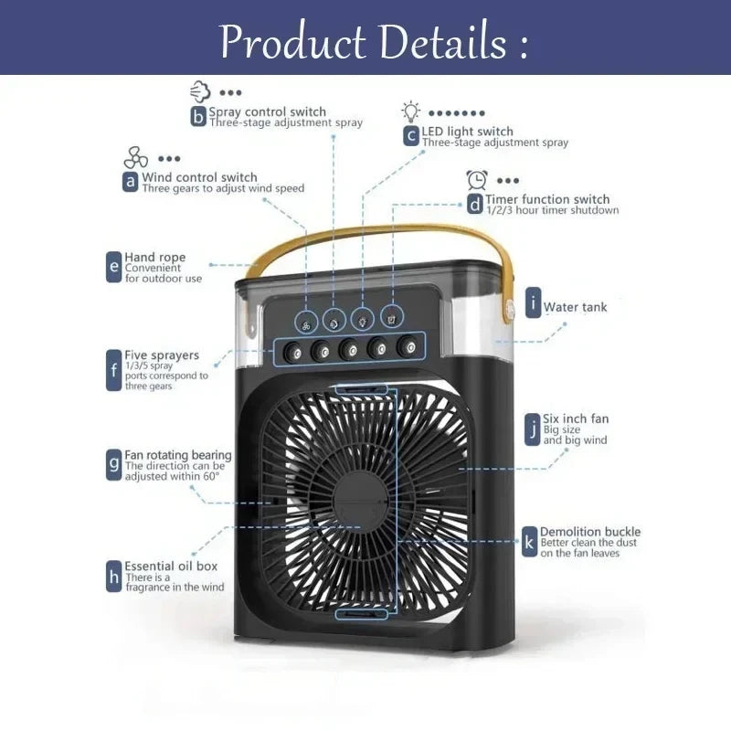 3 In 1 New Fan AIr Conditioner Household Small Air Cooler LED Night Light Portable Humidifier Air Adjustment Fan Office Home Fan - SUN SHINE STORE