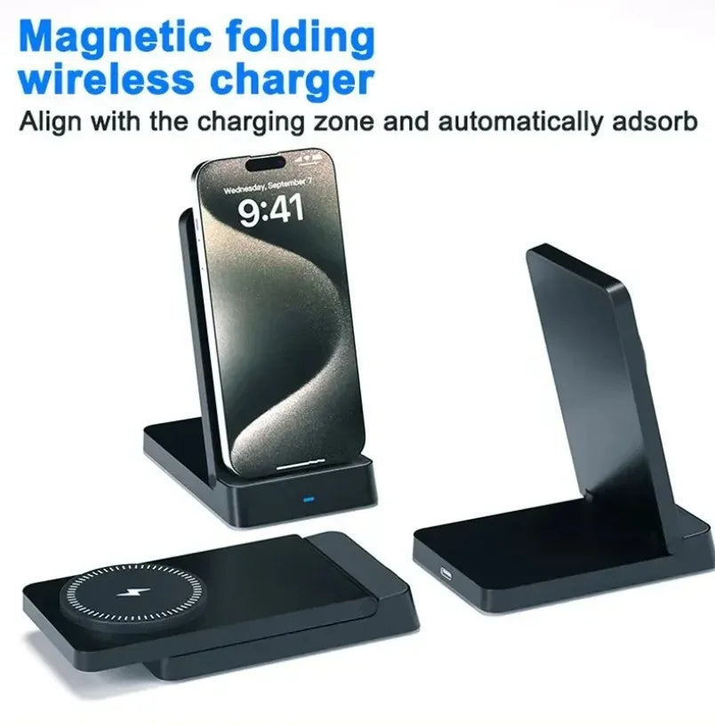 MagSafe Charger  Magnetic 30W Wireless Charger – Foldable Desktop Fast Charging Station with Phone Holder for MagSafe iPhone 16 / 15 / 14 / 13 / 12 Pro