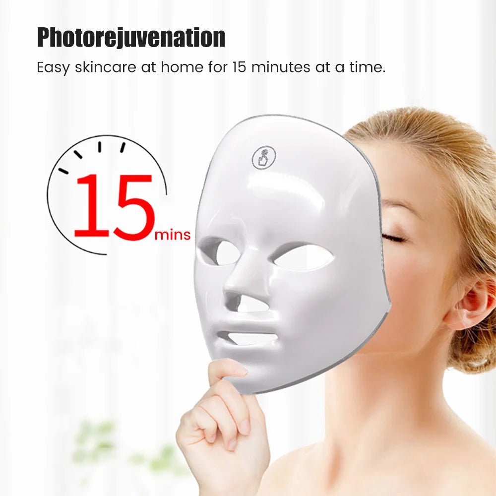 Facial LED Mask - 7 Color Photon Light Therapy for Anti-Aging, Acne & Skin Rejuvenation (Ultra-Lightweight 290g)