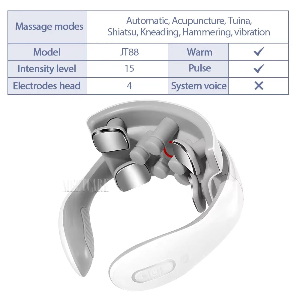 TENS Pulse Neck Massager features automatic massage modes and easy controls for soothing heat therapy.