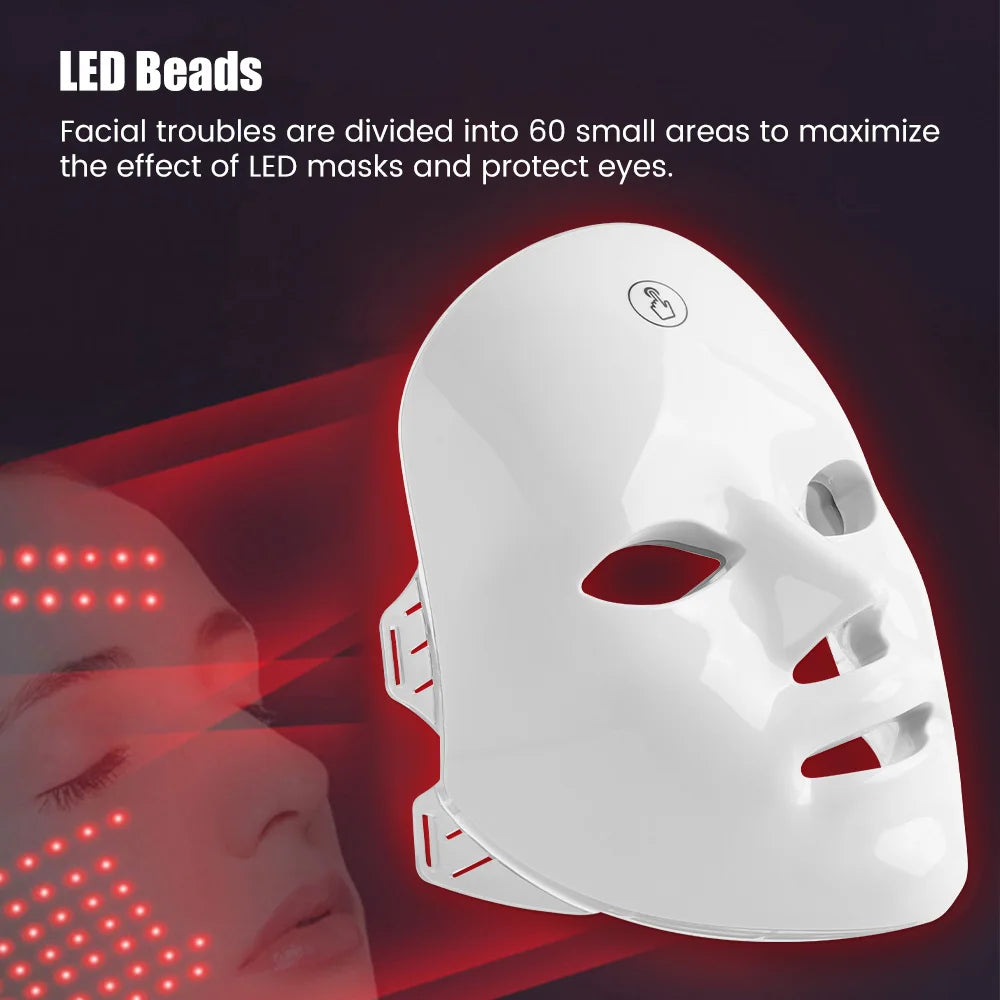 Facial LED Mask - 7 Color Photon Light Therapy for Anti-Aging, Acne & Skin Rejuvenation (Ultra-Lightweight 290g)